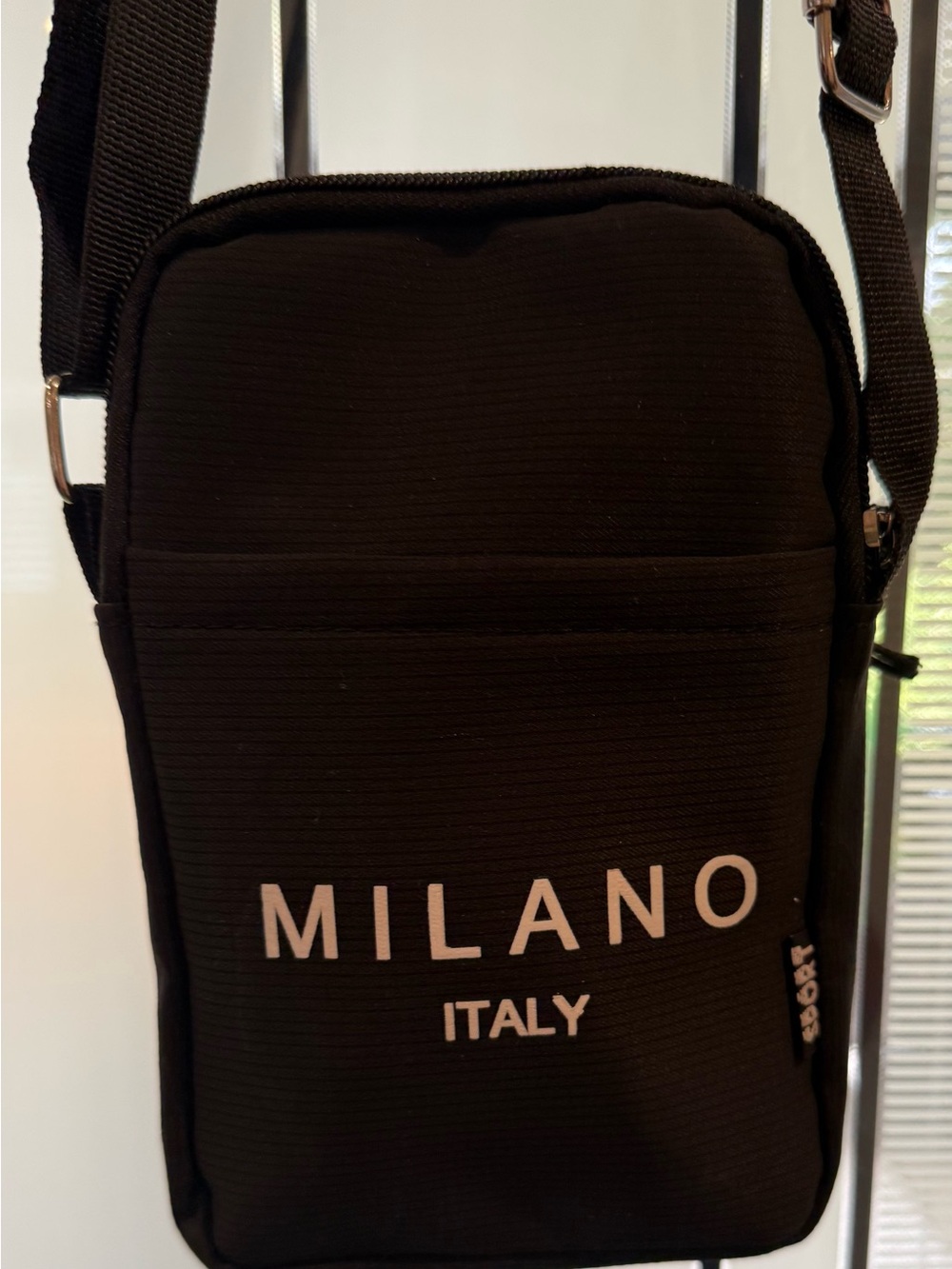 Milano Black Unisex Messenger Crossbody Bag with White Logo
